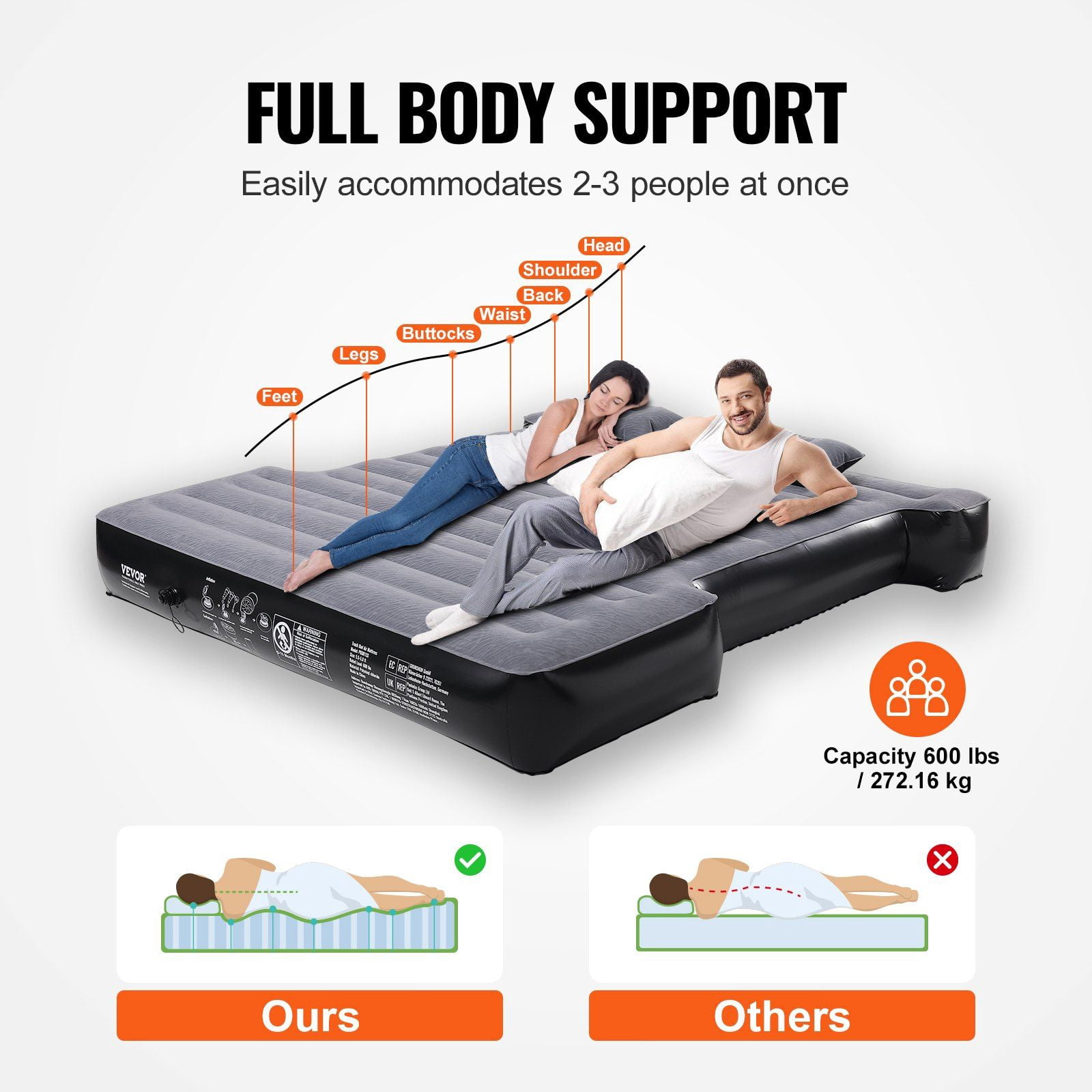 Truck Bed Air Mattress for 5.5-5.8 ft Short Beds, Full Size Inflatable Camping Mattress w/12V Pump, 2 Pillows & Bag, Fits RAM, F-150, Silverado, Tundra, Sierra, Titan – Portable Sleep Solution