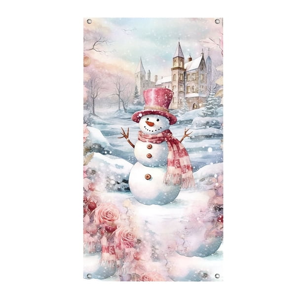 90 X 200 Cm Marco De Puerta Navideño Con Muñeco De Nieve Rosa Fondo Navideño Marco De Puerta Cortina Para Fiesta Navideña Fondo De Tela Decoración Para Porche Decoración Para Fiestas