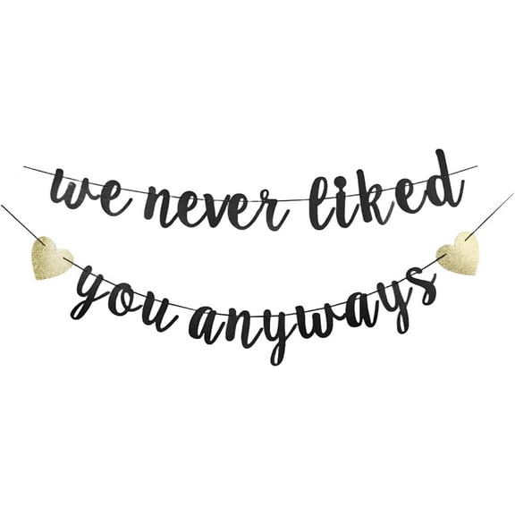 We Never Liked You Anyways Banner, Black Sign Garlands for Retirement/Farewell/Office Work/Graduation/Going Away Party Supplies Decorations
