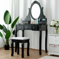 thumbnail image 1 of Gymax Vanity Jewelry Wooden Makeup Dressing Table Set W/Stool Mirror & 5 Drawers Black, 1 of 10
