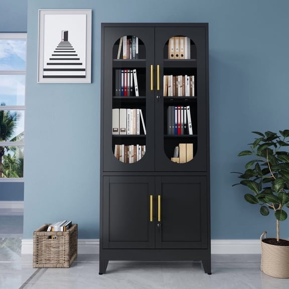 70.9"H Tall Metal Office Display Storage Cainbet with Glass Doors and 4 Adjustable Shelves