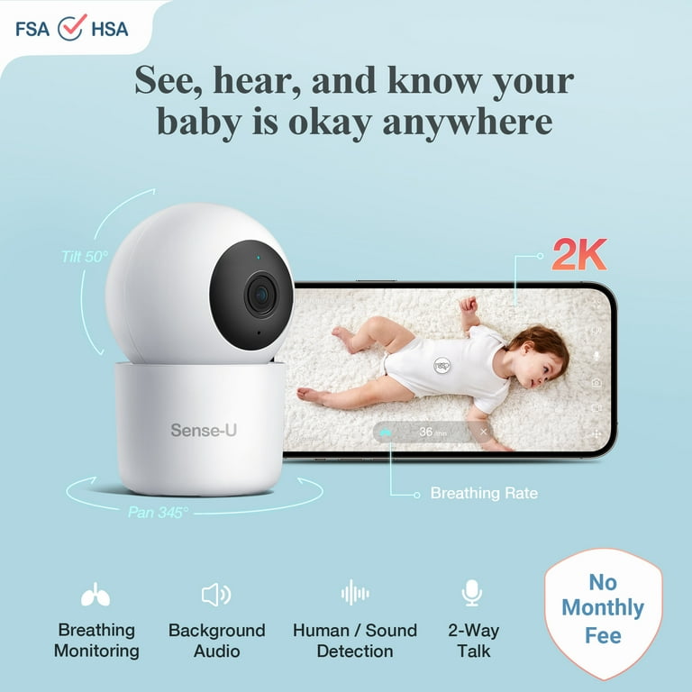 Sense-U 2K PTZ Baby Monitor Camera with 2K HD Video, Background