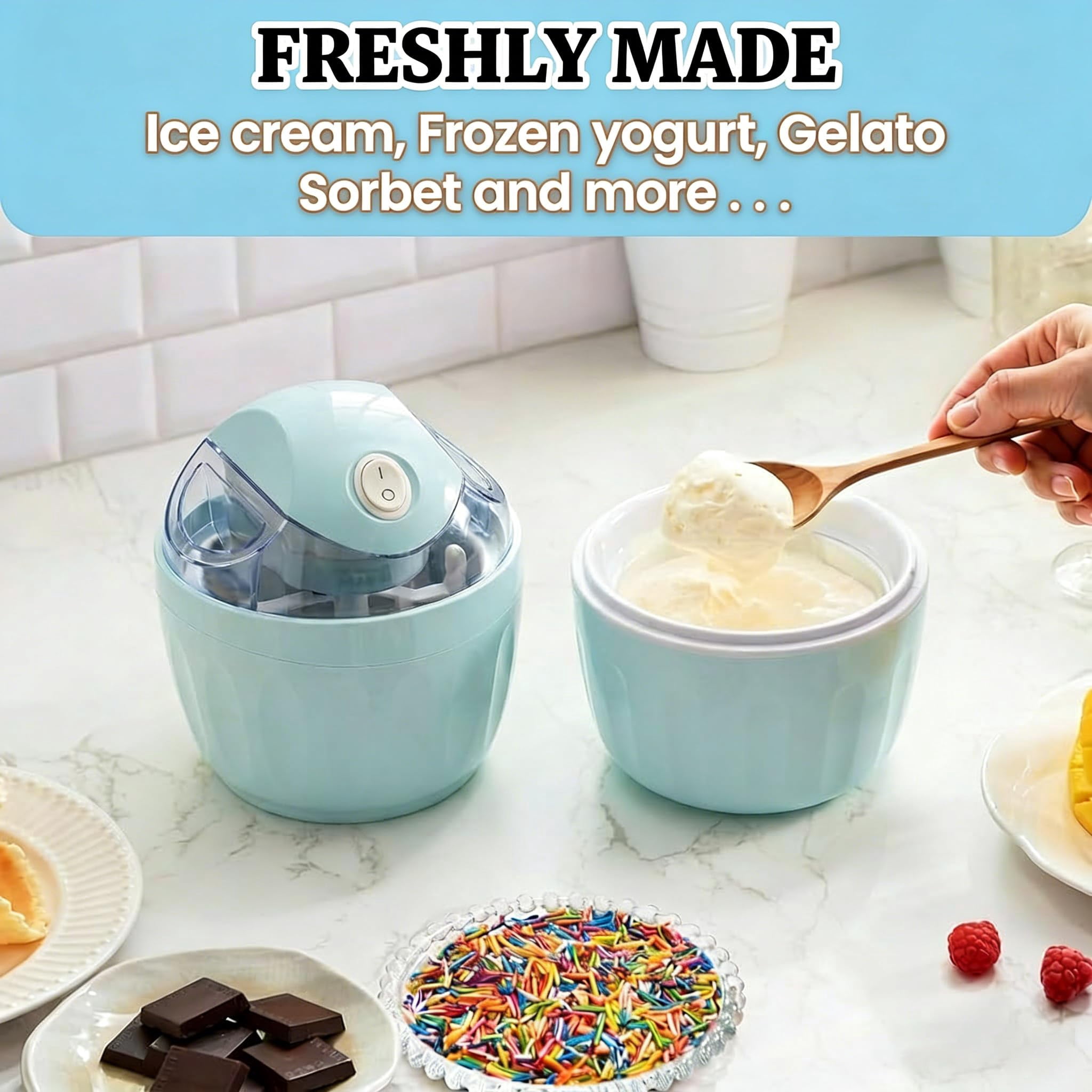 17oz Small Home Mini Ice Cream Maker, 15-25 Minute Quick Preparation with Rich Texture, Simple One-Touch Operation for Homemade Desserts