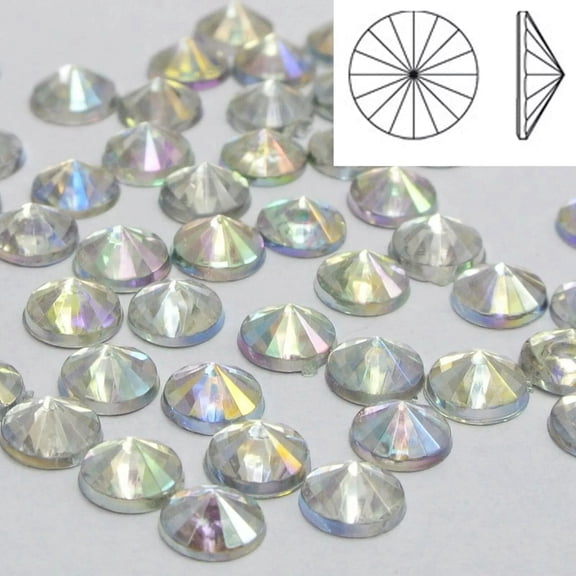 U8MO 1000 Clear AB Acrylic Flatback Round Rivoli Rhinestone Gems 5mm Cone Shaped