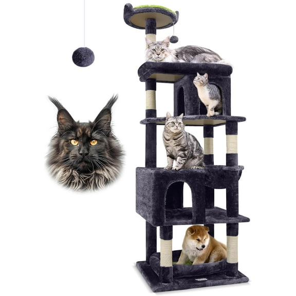 Sturdy 72" Heavy Duty Cat Tree for Large Cats 20 lbs with 6 Scratching Posts & Hammock, CT73S, Dark Gray