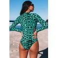 thumbnail image 1 of POGLIP Maillot de Bain Maillot Dermoprotecteur à Découpe Zippée Imprimé Léopard Vert pour Femmes, 1 of 6