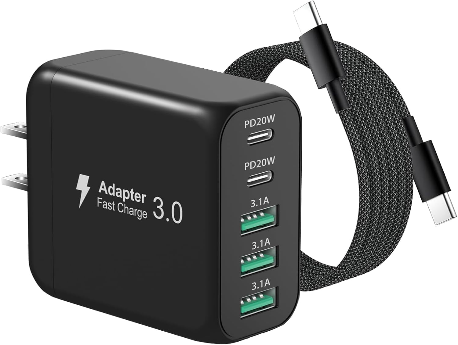 RGHJAR-50W USB C Charger Block, 5-Port Fast USB C Wall Charger Multiport Type C Charging Block with 6ft Type C Cable,PD+QC Power Adapter for iPhone 17/16/15/14/13/12 Pro Max,iPad Pro/Air,Samsung Gala
