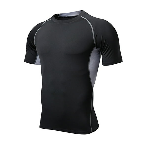 Prolriy Athletic Workout Shirts for Men, Men's Compression Shirt Men Short Sleeve Athletic Compression Tops Cool Dry Workout T Shirt Mens Shirts Grey XL
