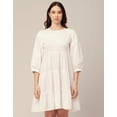thumbnail image 3 of Moomaya Solid Flared Dress For Women Round Neck Long Sleeves Tiered Short Summer Dress, 3 of 10