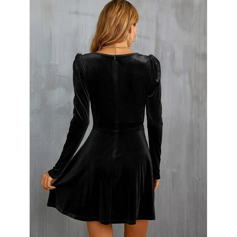 Black velvet skater dress long sleeve top