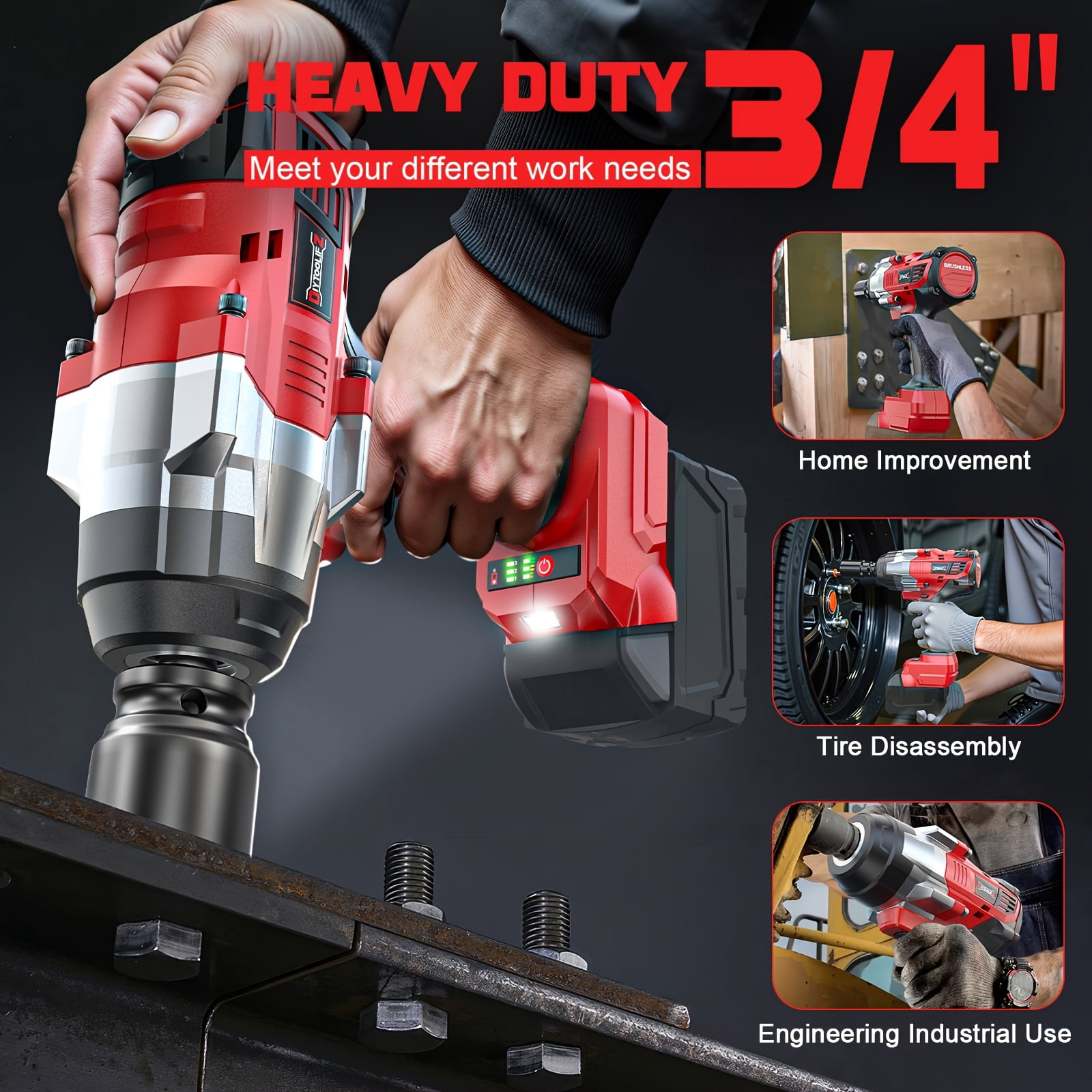 [Valentine's Day Gift]3/4" Cordless Impact Wrench Compatible for 18V Battery, 1850FT-LBS(2300N.m) High Torque Impact Driver, 3-Speed Heavy Duty Cordless Impact with Auto-Stop Reverse for Car/Truck