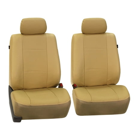 FH Group Beige Deluxe Faux Leather Airbag Compatible Front Car Seat Covers, (Best Way To Clean Beige Leather Car Seats)