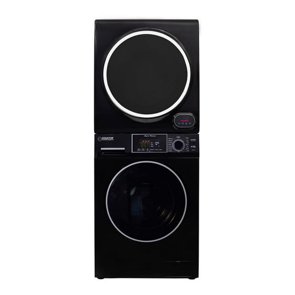 Pemberly Row Stainless Steel Washer/Compact Short Dryer in Black