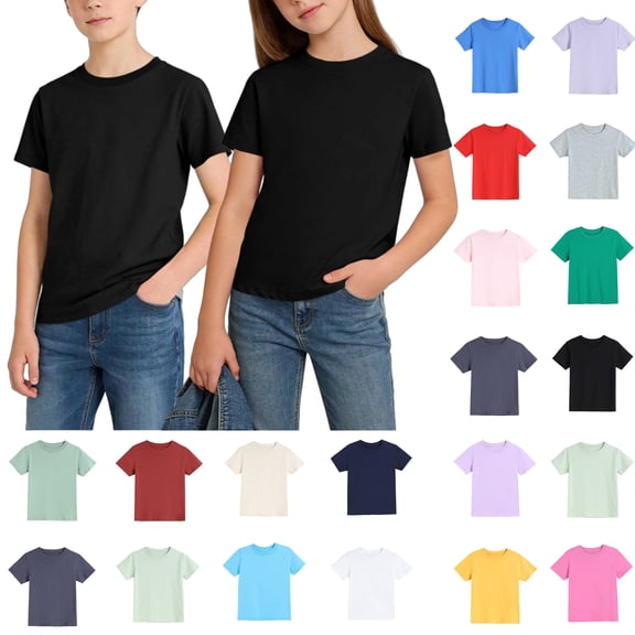 Baby & Toddler Boy Cotton Shirts Solid Color Shirts for Boys Round Neck Short Sleeve T-Shirt Plus Size Casual Toddler Boys Shirts Size 2-3 Years