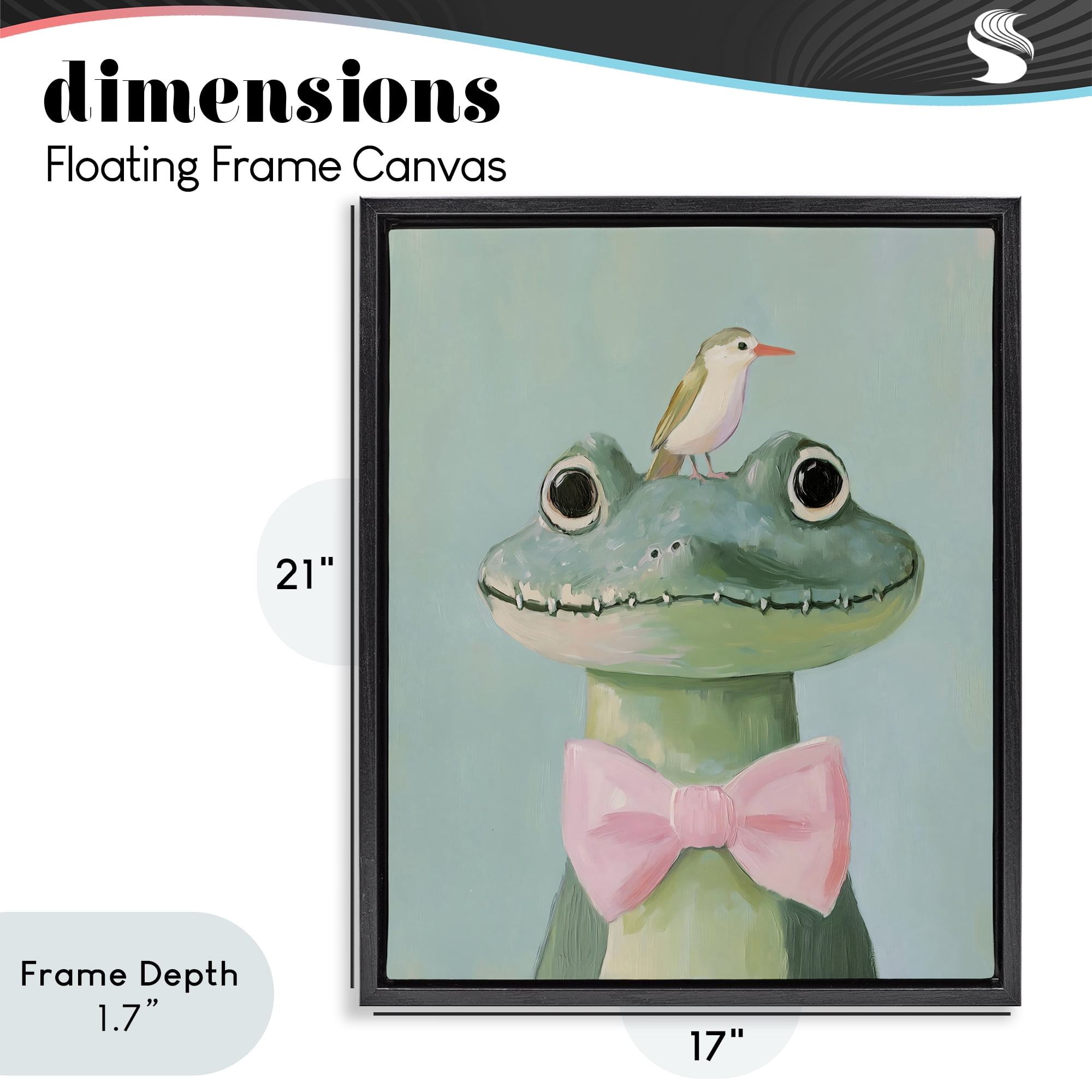 Stupell Industries Crocodile & Bird with Bowtie Black Framed Floater Canvas Wall Art, design by The Prints Vibe