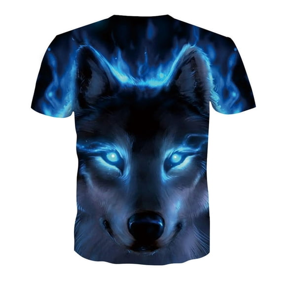LEEYNEER T-shirt à Manches Courtes Imprimé Loup 3D Vif Col Rond T-shirt Grande Taille