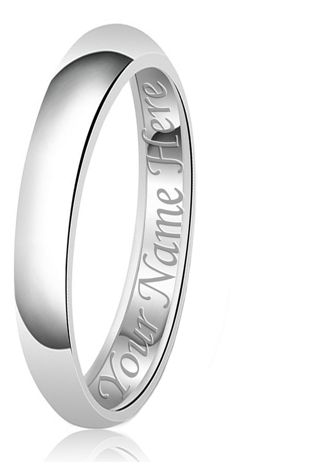 4mm Personalized Name Engraving Classic Sterling Silver Plain Wedding Band Ring