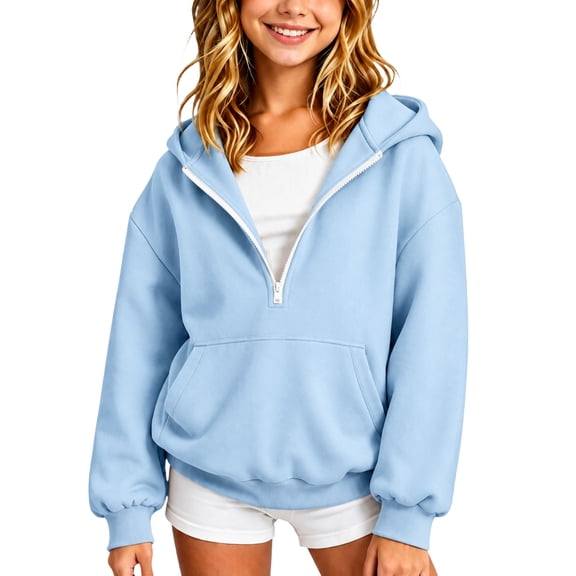 Abcomgle Girls Half Zip Hoodie 7-8 Oversized Long Sleeve Jackets for Teen Girls Cute Casual Fleece Girls Hoodies with Pockets