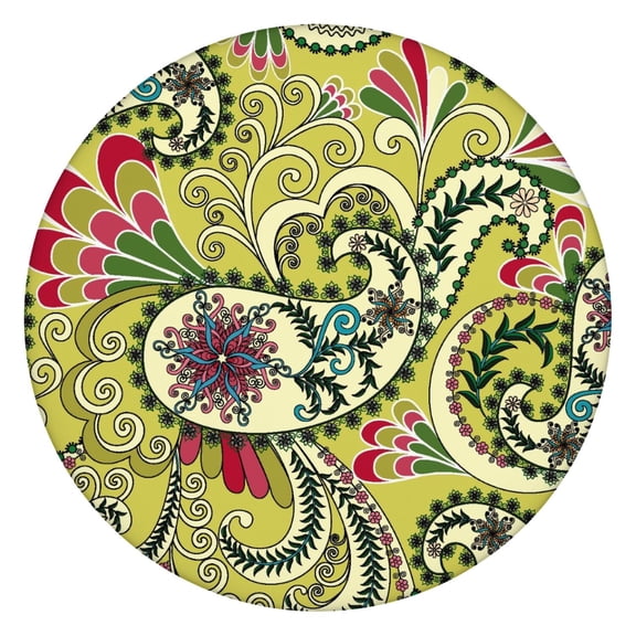 Paisley Tablecloth Vibrant Exotic Artistic Pattern Waterproof Round Cover with Elastic Fit for Chic Home Use