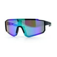 thumbnail image 4 of Boys Color Mirror 90s Shield Rimless Wrap Sport Plastic Sunglasses Black Green - Green Mirror, 4 of 8