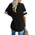 thumbnail image 2 of Women's Half Sleeve T Shirt V Neck Striped Color Blocking Fashionable Loose Summer Shirt Tops for Office Work Birthday Black XL, 2 of 4