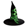 thumbnail image 2 of Halloween Witch Hat with Decorative Ribbon,Black Velvet,Wizard Hat,Cosplay Accessories,Dress Up Prop Green, 2 of 3