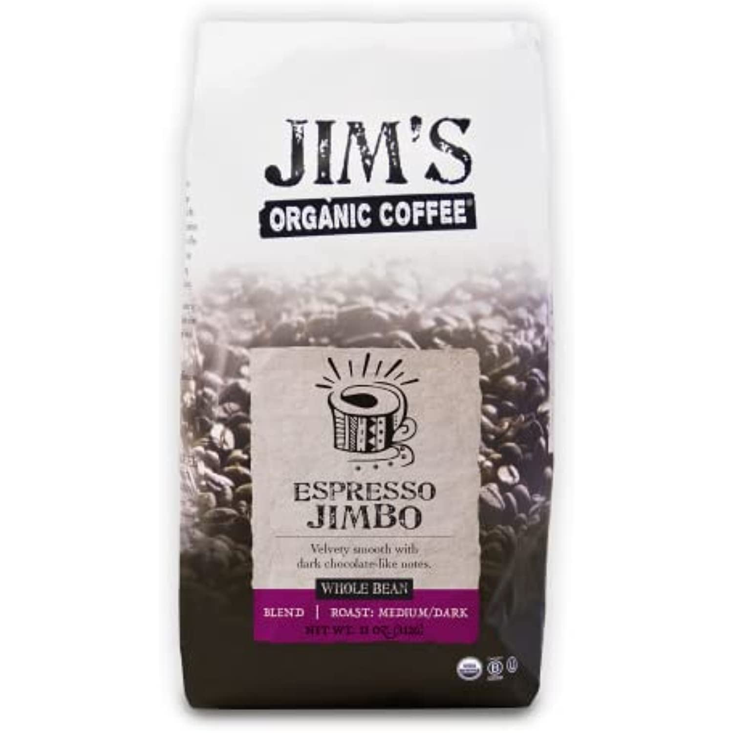 Jim’S Organic Coffee – Espresso Jimbo Blend – Medium / Dark Roast, Whole Bean, 12 Oz Bag