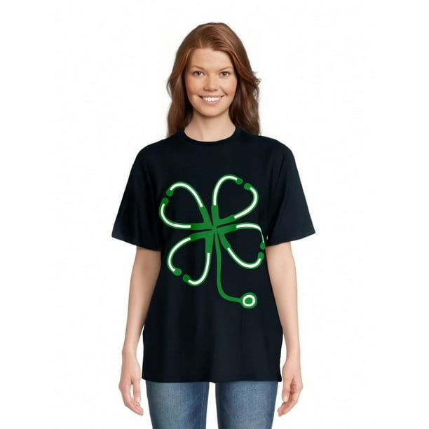 Camisetas de verano para mujer, manga corta, cuello redondo, casual, lindo, con gráficos, camisetas básicasStethoscope Clover Lucky St Patrick's Day -Doctor Nurse Gift T-ShirtFather's Day, Mother's