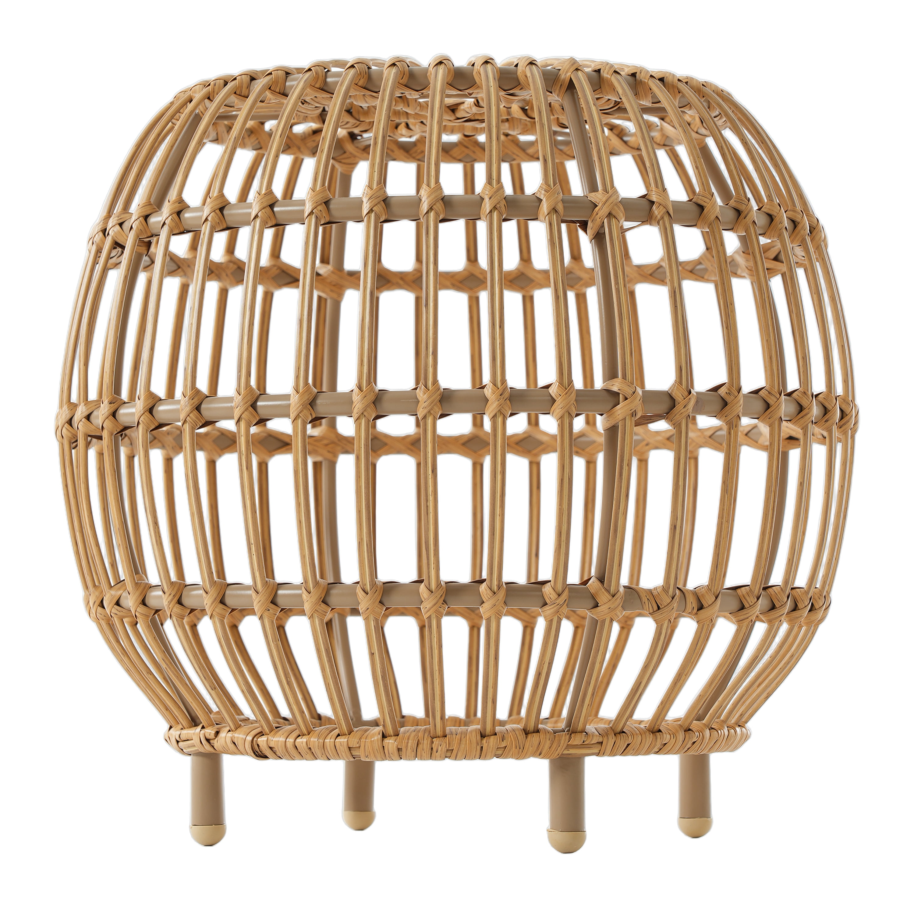 Euroco OTTAWA Side Table-Bohemian Faux Rattan Weave Accent Table for Indoor Outdoor Use, Handcrafted Round Side Table for Living Room, Patio, Garden,Light Brown Color