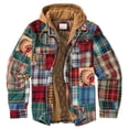 thumbnail image 1 of Chaqueta de franela con forro térmico para hombre, camisa de trabajo de franela a cuadros de manga larga con botones y capucha acolchada de manga larga., 1 of 5