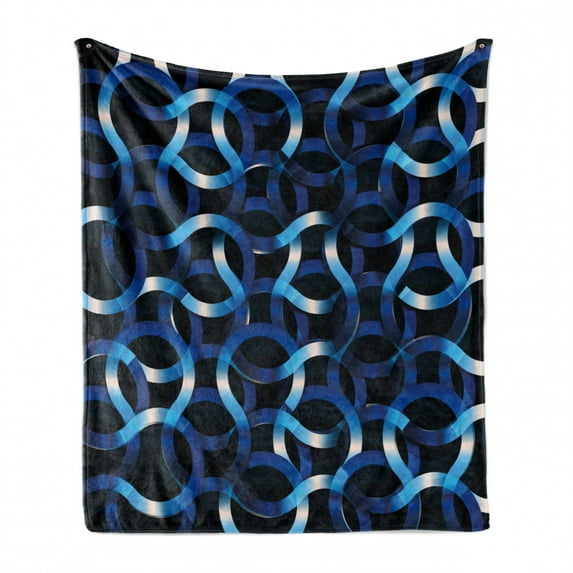 Dark Blue Soft Flannel Fleece Blanket, Curvy Shaped Entangled Complex Industrial Modern Mesh Machinery Concept, Cozy Plush for Indoor and Outdoor Use, 50" x 60", Blue Dark Blue White, by Ambesonne