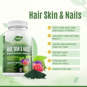 100% Pure Hair, Skin & Nails Vitamins with Biotin – Super Blend Beauty Support Formula for Hair Growth, Strong Nails & Radiant Skin – Daily Dietary Supplement for Women & Men