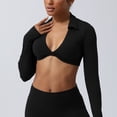 thumbnail image 2 of Women's V Neck Sports Bras Workout Running Athletic Bra Long Sleeve Crop Tops Metamorph Sienna Twist Deep V Workout Cropped T Shirt Top with Compression for Yoga Pilates Gym Outfit, 2 of 6