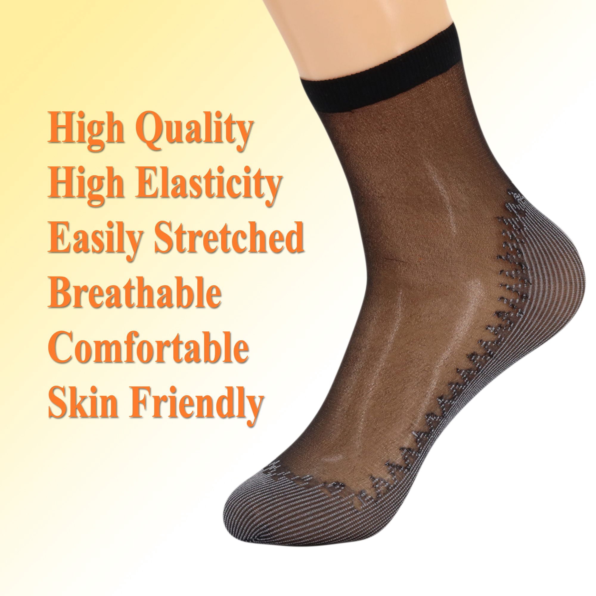 Women's 10-Pack Sheer Ankle Socks - Anti-Slip Cotton Sole & Reinforced Toe, Fits Shoe Size 5-10