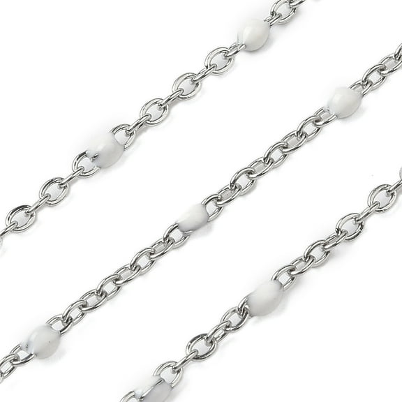 304 Stainless Steel Enamel Link Chains Unwelded with Spool Stainless Steel color White 2x1.7x0.4mm about 65.62 Feet(20m)/Roll