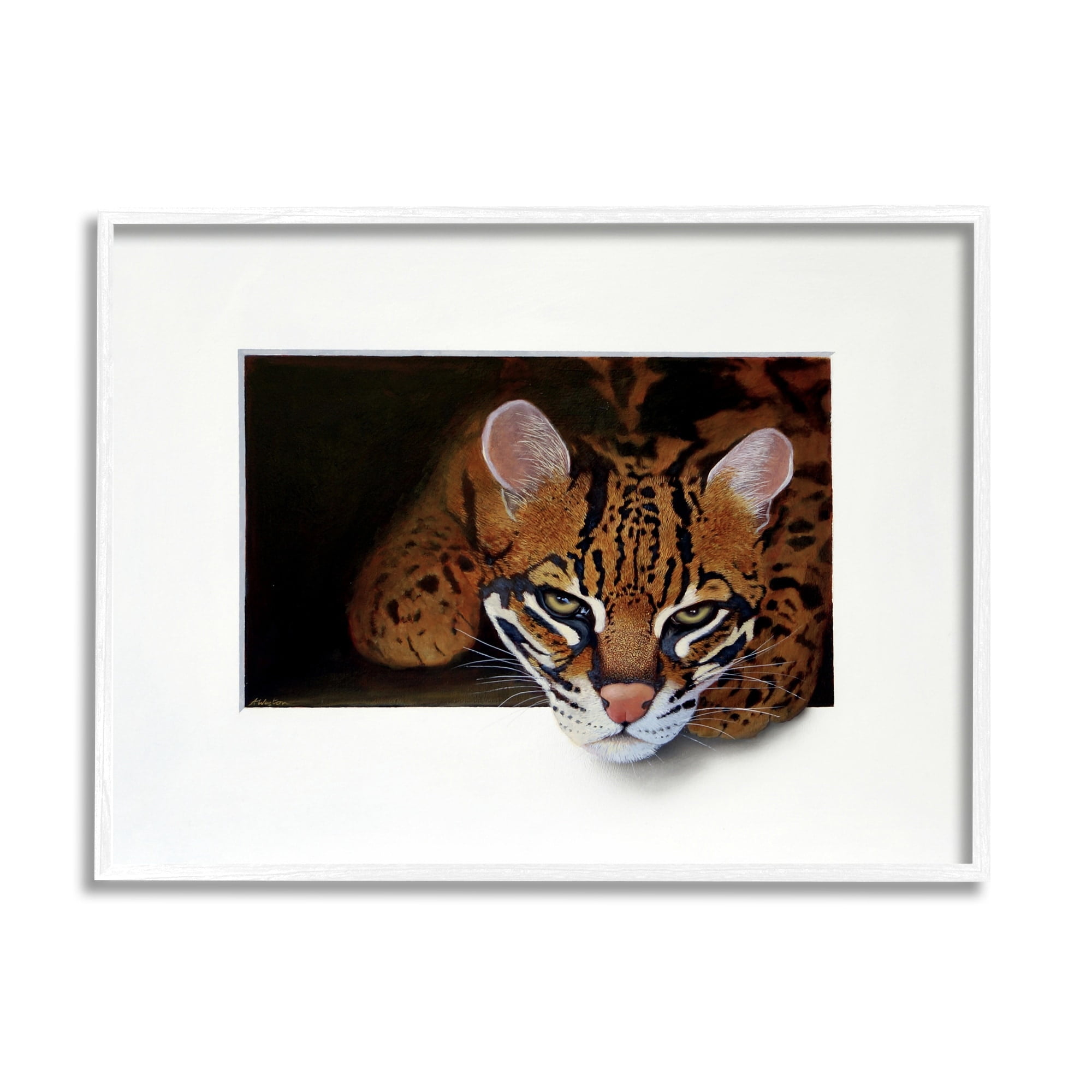 Stupell Industries Menacing Cheetah Glaring Jungle Cat Obscure Painting Painting White Framed Art Print Wall Art, Design by Alan Weston