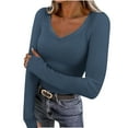 thumbnail image 3 of ClodeEU Women's Fall V Neck Slim Long Sleeve T Shirts,Stretchy Layer T Shirts Y2K Tops Navy,Womens Plus XL, 3 of 9