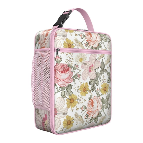 Peony Insulated Lunch Bag Box Women Reusable Lunch Tote Bag with Front Pocket Lunch Tote Portable Bag Work Camping