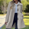 thumbnail image 2 of XPMWRP Women's Fleece Lapel Collared Trench Jacket Single Breasted Casual Solid Color Coat Fall Winter Warm Long Sleeve Jackets Beige XXL, 2 of 8