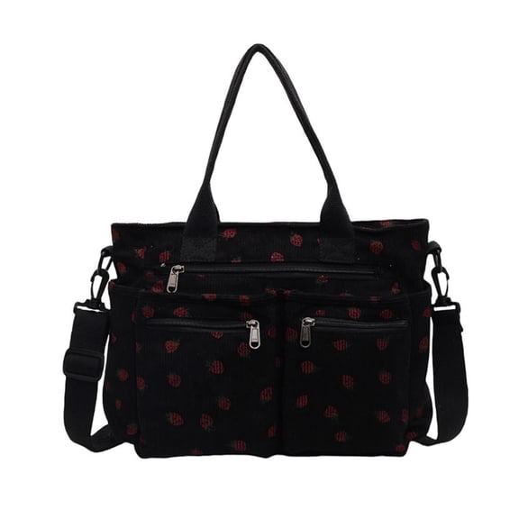 NCY Women Strawberry Bags, Corduroy Everyday Tote Bag Kawaii Shoulder Purse Handbag Crossbody Work Bag