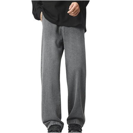 FNFYFH Mens Big and Tall Elastic Waist Jeans Casual Loose Fit Pull On Jeans Denim Pants Straight Leg Stretch Jean Pants