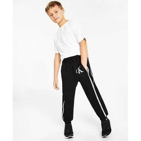 Calvin Klein BLACK Big Boys CK Logo Rib Trim Fleece Joggers, US Medium (10/12)