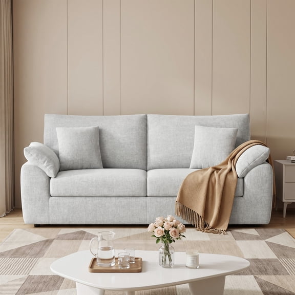 EOP 89.76" Wide Cloud Compression Sofa, Full Sponge Loveseat with Deep Seat, Upholstered Couch with 4 Pillows, No Assembly Required for Small Living Spaces, Beige