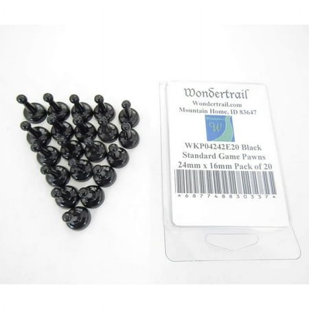 Black Standard Game Pawns 24mm x 16mm (15/16in x 5/8in) Pack of 20 Wondertrail