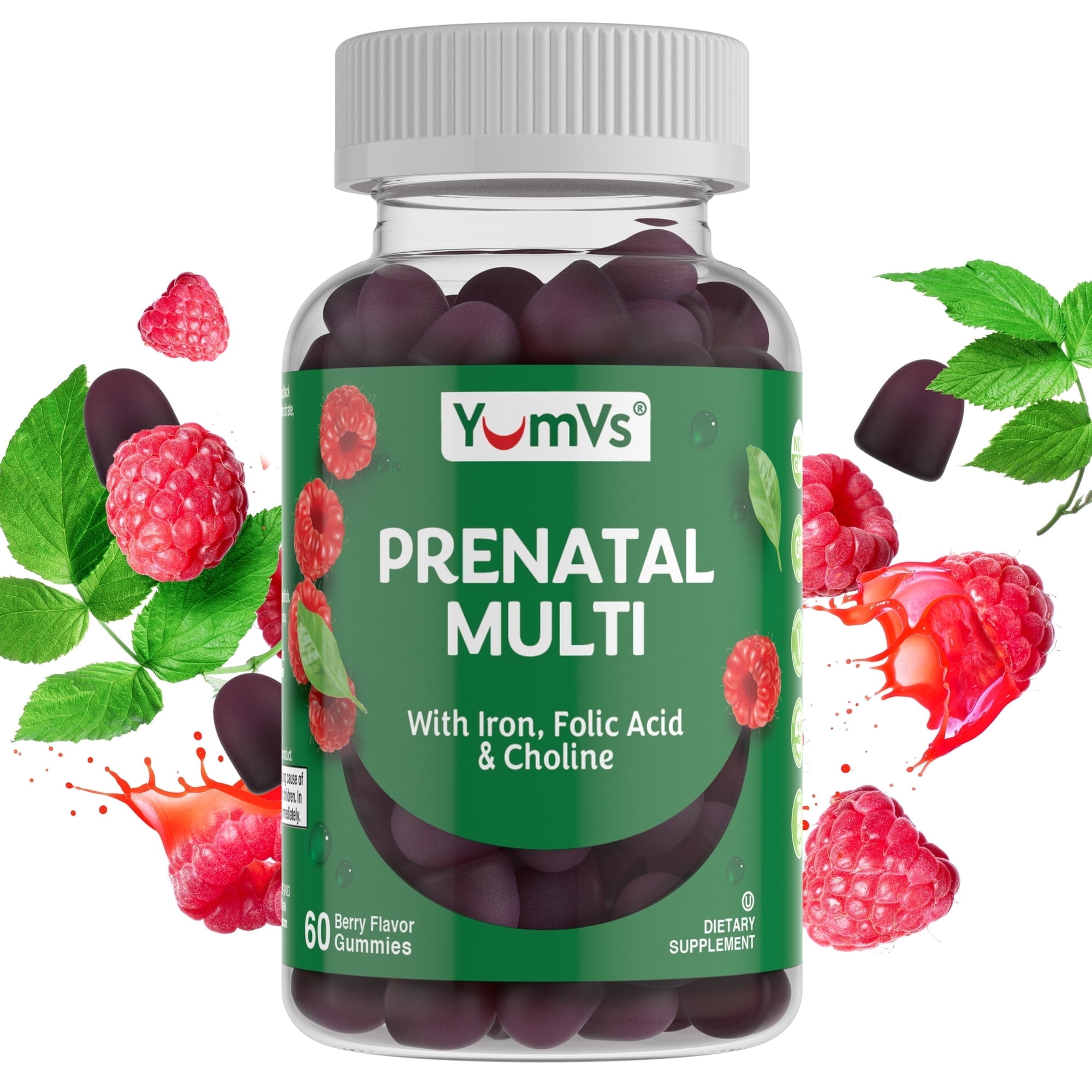 YUM-V’s Prenatal Multivitamin Gummies for Women with Iron, Folic Acid & Choline, Berry Flavor, 60 Count