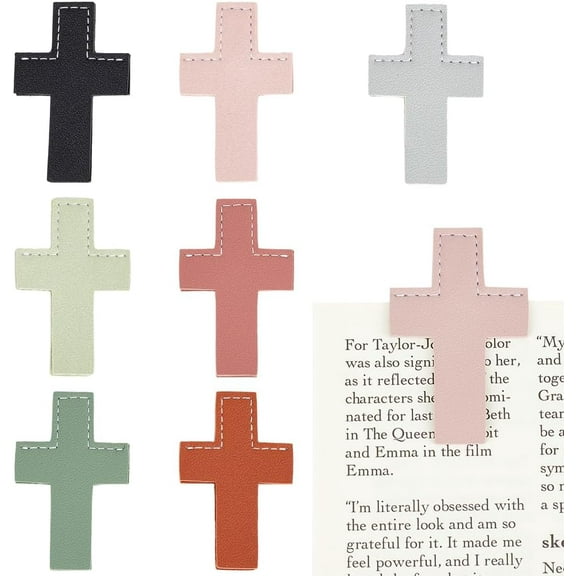 7Pcs 7 Colors Leather Bookmarks Cross Mixed Color 70x44x3mm 1pc/color