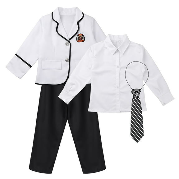 YONGHS Boys Girls Japanese Korean School Uniform Long Sleeves Shirt Blazer Suit with Mini Skirt Pants Tie Boys White 5-6