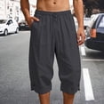 thumbnail image 2 of CONZONE Mens Baggy Linen Capri Pants Wide Leg Pants for Men Trendy Elastic Waist Solid Soft Casual Joggers Pant With Pockets, 2 of 4
