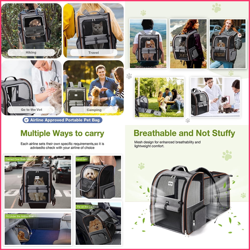 Extra Large Cat Backpack Carrier Expandable Pet Carrier Backpack for Small/Medium Dogs and Medium/Large Cats, Grey