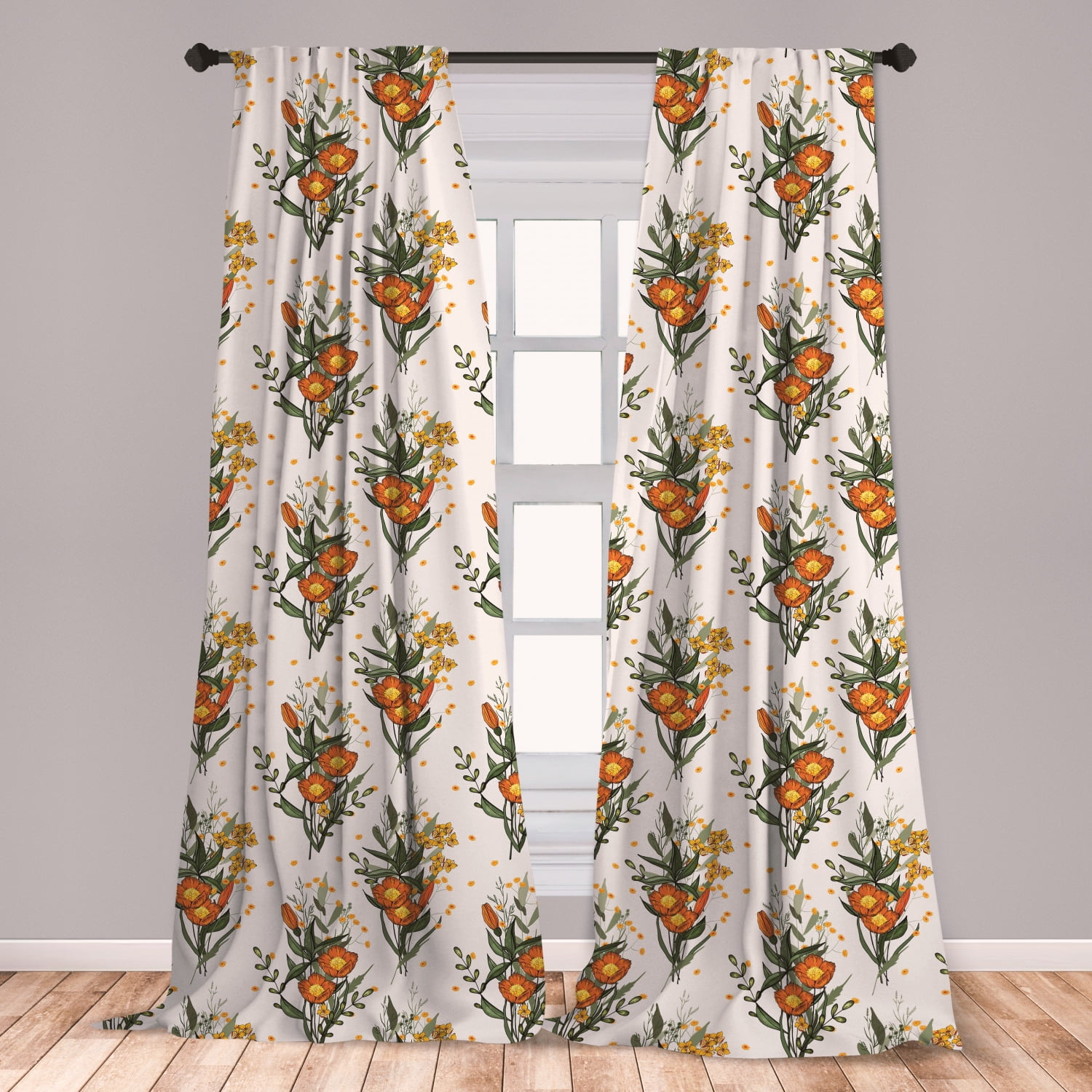 Hawaii Curtains 2 Panels Set, Vintage Tropic Flower Leaves California